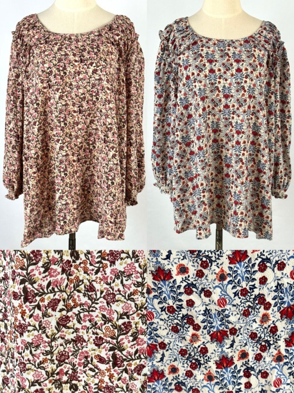 Lot of 2 Max Studio Floral Blouses 3X Ruffles Crepe 3/4 Sleeves Office Flowy